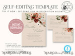 TEMPLETT wedding invitation download Modern Rustic wedding Invitations Set Template, Instant Download Printable Invites Home Printing, Simple Boho Wedding Invitation Card Set9