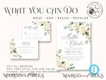TEMPLETT wedding invitation download Floral wedding Invitations Set Template, Instant Download Printable Invites Home Printing, Simple Boho Wedding Invitation Card Set WRoses559