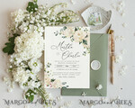 TEMPLETT wedding invitation download Floral wedding Invitations Set Template, Instant Download Printable Invites Home Printing, Simple Boho Wedding Invitation Card Set WRoses559