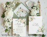 TEMPLETT wedding invitation download Floral wedding Invitations Set Template, Instant Download Printable Invites Home Printing, Simple Boho Wedding Invitation Card Set WRoses559