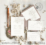 TEMPLETT wedding invitation download Modern Beige wedding Invitation Template, Elegant Instant Download Printable Invites Home Printing, Boho Cherry Wedding Invitation Card Set10