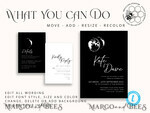 TEMPLETT wedding invitation download Moon wedding invitation template, Instant download Black Invites, Moon Phases Black Invitation Printable Templates, Self Editabe Wedding Invitation Suite8