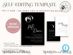 TEMPLETT wedding invitation download Moon wedding invitation template, Instant download Black Invites, Moon Phases Black Invitation Printable Templates, Self Editabe Wedding Invitation Suite8