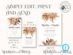 TEMPLETT wedding invitation download Boho fall wedding Invitations Set Template, Instant Download Printable Invites Home Printing, Terracotta Autumn Fine Art Invitation Card Set7