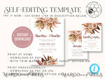 TEMPLETT wedding invitation download Boho fall wedding Invitations Set Template, Instant Download Printable Invites Home Printing, Terracotta Autumn Fine Art Invitation Card Set7