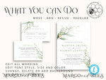 TEMPLETT wedding invitation download Sage Green wedding invitation template, Instant download Greenery Wedding Invites, Modern Garden Wedding Invitations Set Printable6