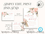 TEMPLETT wedding invitation download Elegant Boho wedding Invitations Set Template, Instant Download Printable Invites Home Printing, Simple Boho Wedding Invitation Card Set7