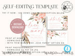 TEMPLETT wedding invitation download Elegant Boho wedding Invitations Set Template, Instant Download Printable Invites Home Printing, Simple Boho Wedding Invitation Card Set7