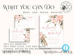TEMPLETT wedding invitation download Elegant Boho wedding Invitations Set Template, Instant Download Printable Invites Home Printing, Simple Boho Wedding Invitation Card Set7