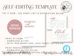 TEMPLETT wedding invitation download Minimalist Maroon wedding invitation template, Instant download Invite, Printable Invites For Home Printing, Burgundy wedding invitations7