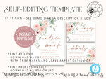 TEMPLETT wedding invitation download Elegant Rustic wedding Invitations Set Template, Instant Download Printable Invites Home Printing, Simple Boho Wedding Invitation Card Set7