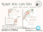 TEMPLETT wedding invitation download Elegant Rustic wedding Invitations Set Template, Instant Download Printable Invites Home Printing, Simple Boho Wedding Invitation Card Set7