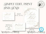 TEMPLETT wedding invitation download Boho Beige wedding Invitations Set Template, Instant Download Printable Invites Home Printing, Simple Wedding Invitation Card, WBoho179