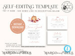 TEMPLETT wedding invitation download Boho fall wedding Invitations Set Pumpkin Template, Instant Fall Download Printable Invites Home Printing, Terracotta Autumn Wedding Invitation Card Set7