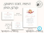 TEMPLETT wedding invitation download Boho fall wedding Invitations Set Pumpkin Template, Instant Fall Download Printable Invites Home Printing, Terracotta Autumn Wedding Invitation Card Set7