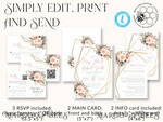 TEMPLETT  
 Hochzeits Einladung Download Boho Blush Pink Vintage Blumen Hochzeits Einladungen Set Vorlage, Sofortiger Download Druckbare Einladungen Heimdruck, Einfache Hochzeitskarten10