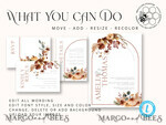 TEMPLETT wedding invitation download  Fall Rustic wedding Invitations Set Template, Instant Download Printable Invites Home Printing, Arch Boho Teracotta Invitation Card Set rust, burnt oragne autumn wedding invitation template set9