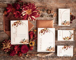 TEMPLETT wedding invitation download  Fall Rustic wedding Invitations Set Template, Instant Download Printable Invites Home Printing, Arch Boho Teracotta Invitation Card Set rust, burnt oragne autumn wedding invitation template set9