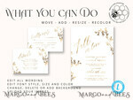 TEMPLETT wedding invitation download Fine art gold wedding invitation template, Instant download Boho Wedding Invites, Simple Golden Fall Invitation Printable Template, Autumn weddig invitation template8