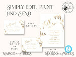 TEMPLETT wedding invitation download Fine art gold wedding invitation template, Instant download Boho Wedding Invites, Simple Golden Fall Invitation Printable Template, Autumn weddig invitation template8
