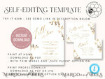 TEMPLETT wedding invitation download Fine art gold wedding invitation template, Instant download Boho Wedding Invites, Simple Golden Fall Invitation Printable Template, Autumn weddig invitation template8
