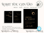 TEMPLETT wedding invitation download Moon wedding invitation template, Instant download Black and Gold Invites, Moon Phases Black Invitation Printable Templates, Self Editabe Wedding Invitation8