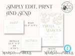 TEMPLETT wedding invitation download Rustic gypsophila wedding Invitations suiteTemplate, Instant Download Printable Invites Home Printing, Boho Baby Breath Wedding Cards Set 10