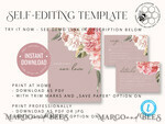 TEMPLETT wedding invitation download Elegant wedding invitation template, Instant download Invite, Printable Invites For Home Printing, pink boho wedding invitations9