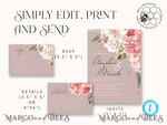 TEMPLETT wedding invitation download Elegant wedding invitation template, Instant download Invite, Printable Invites For Home Printing, pink boho wedding invitations9