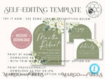 TEMPLETT wedding invitation download Boho Sage Green wedding Invitations Set Template, Instant Download Printable Invites Home Printing, Simple  Wedding Invitation Card, WBoho138