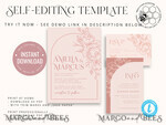 TEMPLETT wedding invitation download Boho Blush Pink wedding Invitations Set Template, Instant Download Printable Invites Home Printing, Arch Floral Wedding Invitation Card8
