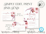 TEMPLETT wedding invitation download Boho fall wedding Invitations Set Template, Instant Download Printable Invites Home Printing, Mauve Blush Pink Autumn Fine Art Invitation Card Set7