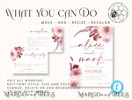 TEMPLETT wedding invitation download Boho fall wedding Invitations Set Template, Instant Download Printable Invites Home Printing, Mauve Blush Pink Autumn Fine Art Invitation Card Set7