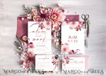 TEMPLETT wedding invitation download Boho fall wedding Invitations Set Template, Instant Download Printable Invites Home Printing, Mauve Blush Pink Autumn Fine Art Invitation Card Set7