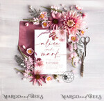 TEMPLETT wedding invitation download Boho fall wedding Invitations Set Template, Instant Download Printable Invites Home Printing, Mauve Blush Pink Autumn Fine Art Invitation Card Set7