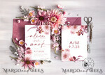 TEMPLETT wedding invitation download Boho fall wedding Invitations Set Template, Instant Download Printable Invites Home Printing, Mauve Blush Pink Autumn Fine Art Invitation Card Set7