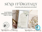 TEMPLETT wedding invitation download Boho Arch wedding Invitations Evite Set Template, Instant Download Printable Invites Home Printing, Beige Garden Invitation Set WBoho149
