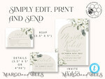 TEMPLETT wedding invitation download Boho Arch wedding Invitations Evite Set Template, Instant Download Printable Invites Home Printing, Beige Garden Invitation Set WBoho149