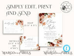 TEMPLETT  
 Hochzeits Einladung Download Boho Herbsthochzeit Einladungen Set Vorlage, Sofortiger Download Druckbare Einladungen Heimdruck, Terrakotta Burgunder Hochzeitseinladungskarten Set8