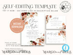 TEMPLETT  
 Hochzeits Einladung Download Boho Herbsthochzeit Einladungen Set Vorlage, Sofortiger Download Druckbare Einladungen Heimdruck, Terrakotta Burgunder Hochzeitseinladungskarten Set8