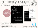 TEMPLETT wedding invitation download Black wedding invitation template, Instant download tarot Wedding Invites, Goth Wedding Invitation Printable Template, skeleton invites10