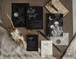 TEMPLETT wedding invitation download Black wedding invitation template, Instant download tarot Wedding Invites, Goth Wedding Invitation Printable Template, skeleton invites10