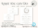 TEMPLETT wedding invitation download Fine Art Boho wedding Invitations Set Template, Instant Download Printable Invites Home Printing, Simple Minimalistic Invitation Card Set9