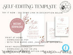 TEMPLETT wedding invitation download Boho fall wedding Invitations Set Template, Instant Download Printable Invites Home Printing, Terracotta Autumn Simple Invitation Card Set8