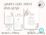 TEMPLETT wedding invitation download Boho fall wedding Invitations Set Template, Instant Download Printable Invites Home Printing, Terracotta Autumn Simple Invitation Card Set8