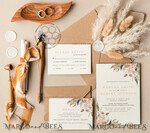 TEMPLETT wedding invitation download Rustic Pampass wedding Invitations Set Template, Instant Download Printable Invites Home Printing, Simple Boho Wedding Invitation Card Set7