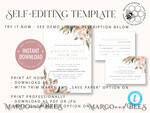 TEMPLETT wedding invitation download Rustic Pampass wedding Invitations Set Template, Instant Download Printable Invites Home Printing, Simple Boho Wedding Invitation Card Set7