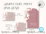 TEMPLETT wedding invitation download Arch Maroon wedding invitation template, Instant download Invite, Printable Invites For Home Printing, mauve boho wedding invitations7