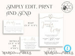 TEMPLETT wedding invitation download Modern wedding invitation template, Instant download Boho Wedding Invites, Simple Wedding Invitation Printable Template Rustic Invitations8
