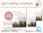 TEMPLETT wedding invitation download Forest pink sky wedding invitation template, Instant download Mountain Simple Wedding Invites, Greenery Wedding Invitation Printable Template, Forest invites10